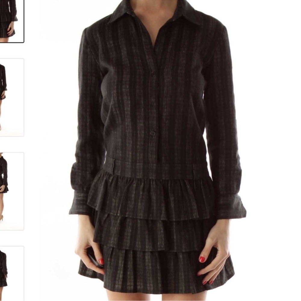 Theory Cacey Button Down Wool Blend Pleated Dress